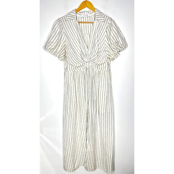 Derek Lam Maya Shirt Dress Striped Knot Waist Short Sleeve Midi Black & White 6 - Picture 3 of 12